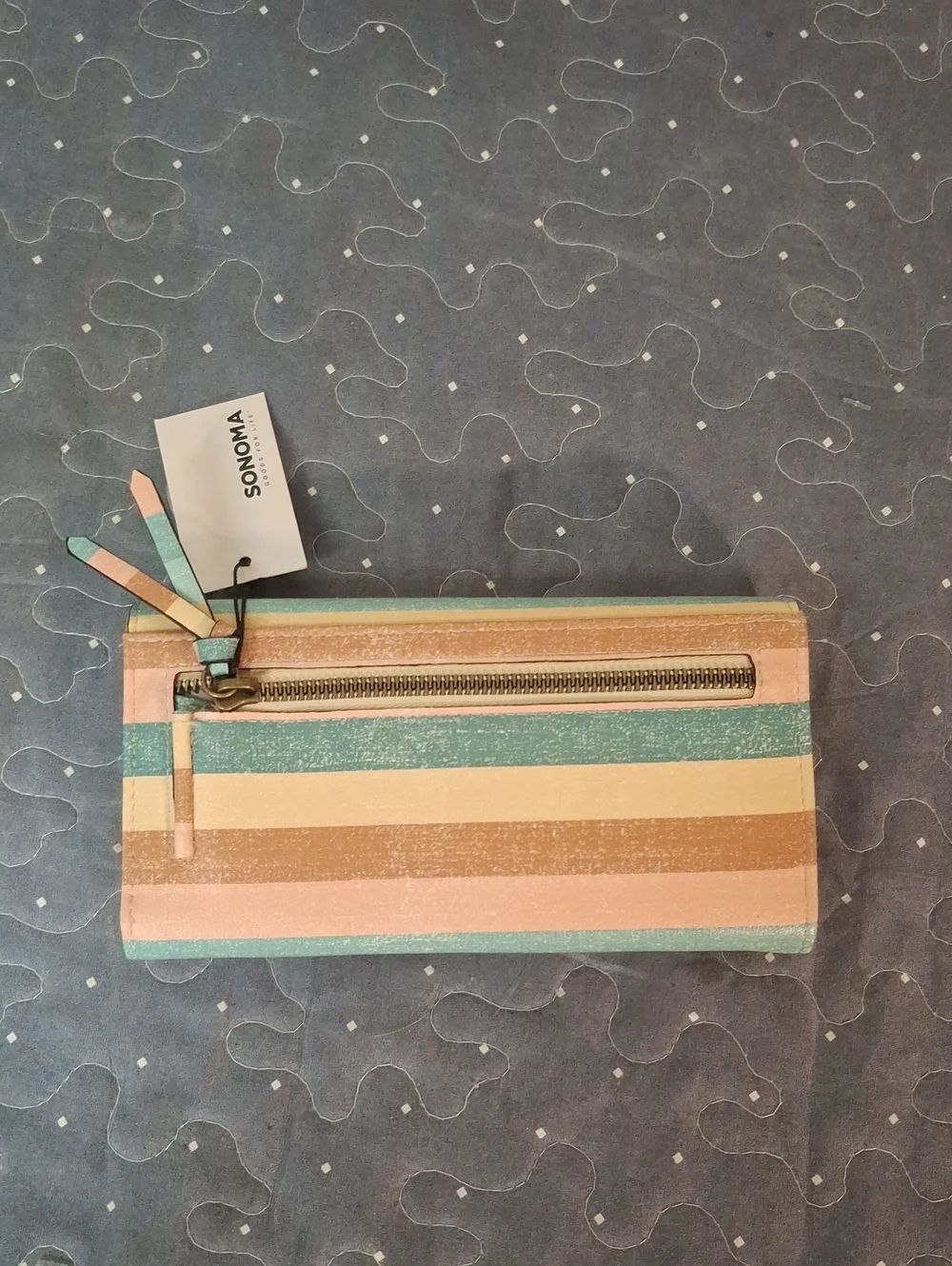 Sonoma Pastel Stripe Zip Wallet in Pink, Teal & Cream
